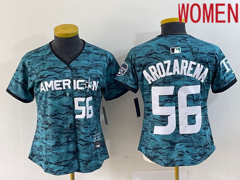 Women Tampa Bay Rays 56 Arozarena American League Nike Green 2023 MLB All Star Jersey